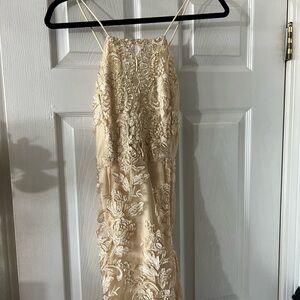 Chic Backless Cream Lace Dress